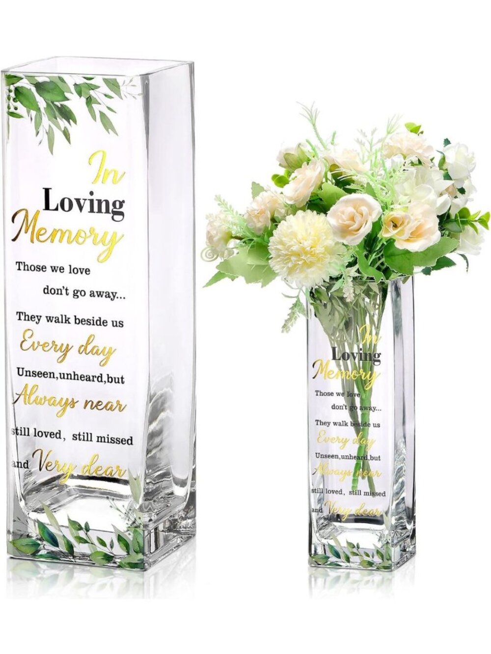 Botanical Sympathy Glass Vase with Verse - Elegant Memorial Decor, Clear